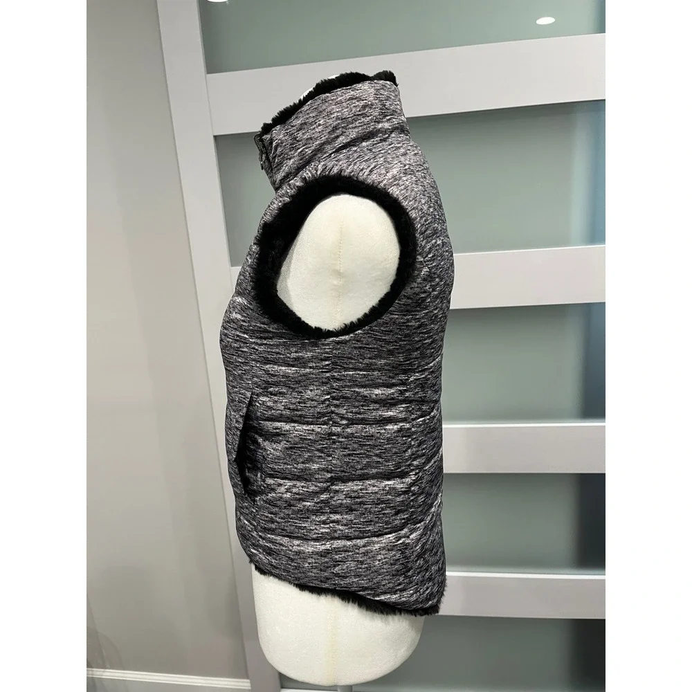 Justice Reversible Puffer Faux Fur Vest Girls Size 10 Heathered‎ Grey Black